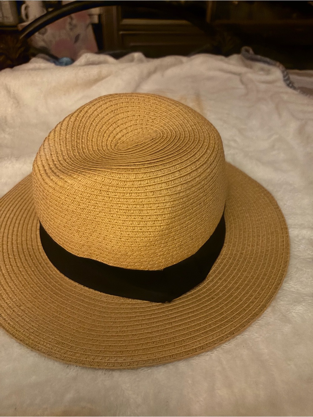 Men's Tan Straw Sun Hat with Black Band